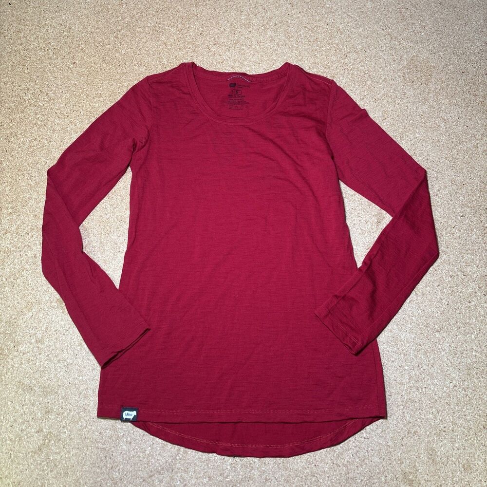 WURU T Shirt Womens Red 100% Merino Wool Long Sleeve Base Layer E2